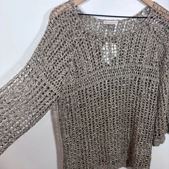 Dressbarn Open Crochet Knit Khaki Top NEW with tags Size XL Coverup Beachy - Picture 3 of 12